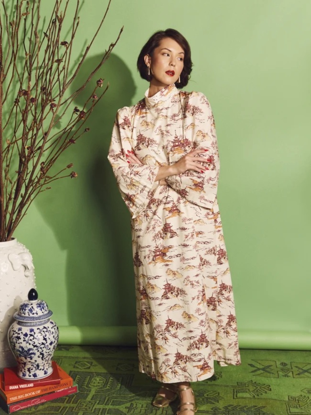Bell Sleeve Maxi Mod Dress - Chinoserie